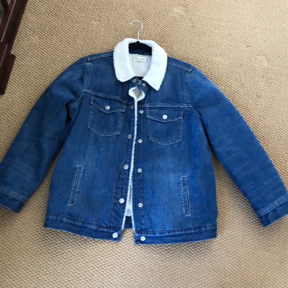 Insulated denim fur trim jacket